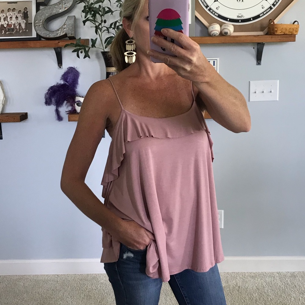 Pink Sleeveless, Ruffle Top - Picture 1 of 6